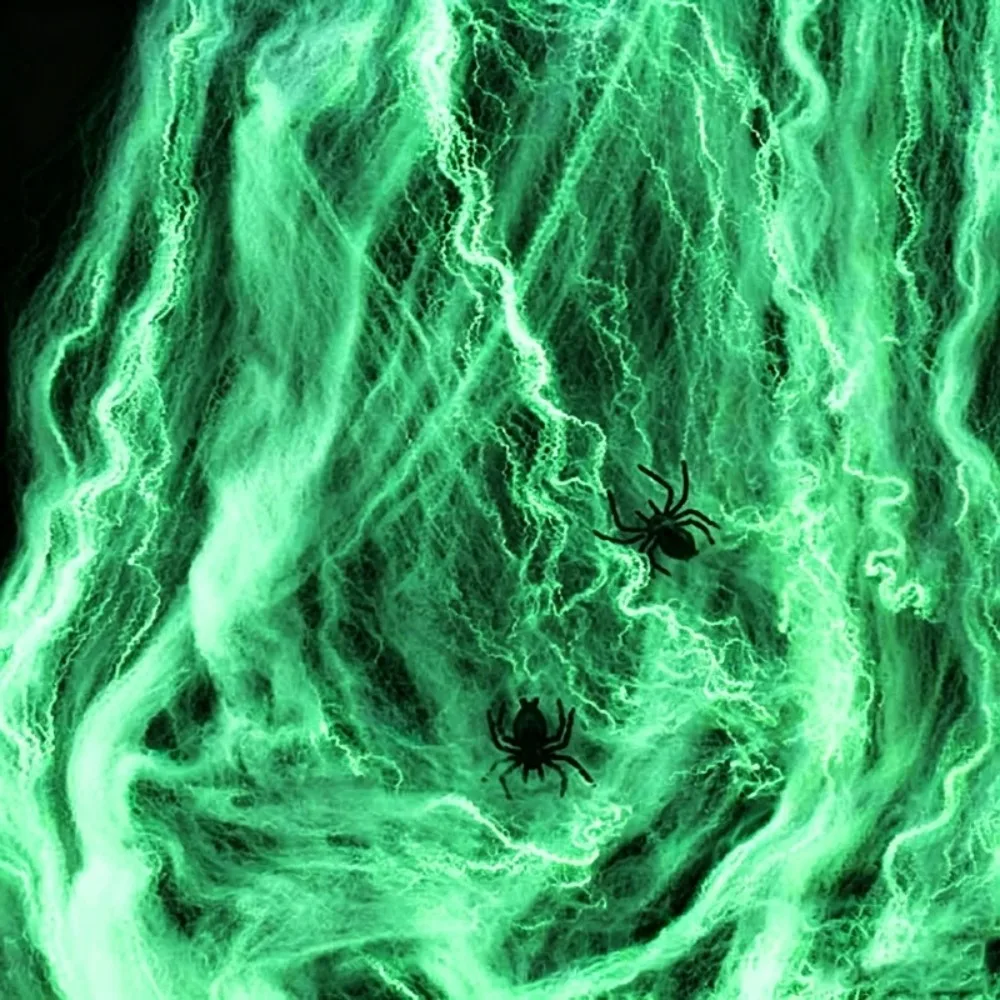 Glow in Dark Spider Web Halloween Decor Stretchy Cotton Cobweb with Fake Spiders Horror Props Haunted House Party Decorations