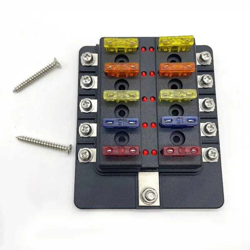 10 Way Circuit Blade Fuse Box Standard ATO ATC Block Holder Kit for Auto Car Truck Boat