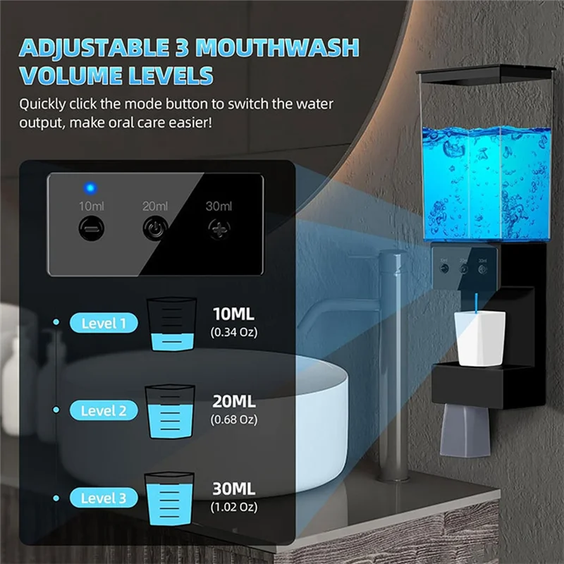 Mouthwash Dispenser For Bathroom Touchless 650ML,Wall Mounted Automatic Mouthwash Dispenser With 2Pcs Magnetic Cups-AT64