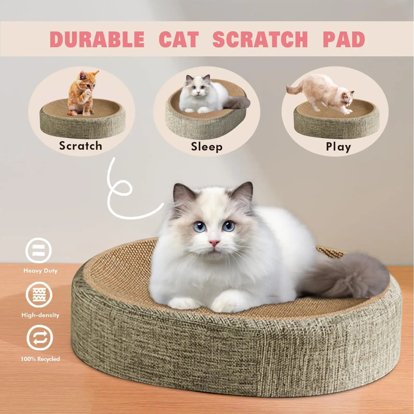 Katzen-Kratzbrett aus Sisal mit Rutschfester Basis, Katzenbett, Verschleißfestes Haustierzubehör zum Ausruhen und Spielen