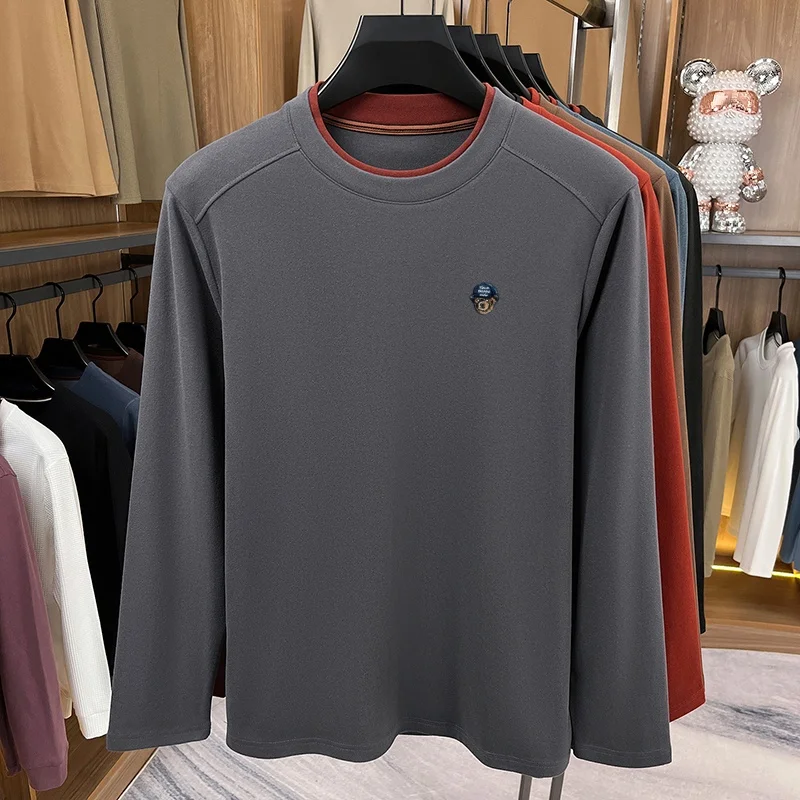 Herren Herbst Neuankunft Langarm O-Ausschnitt T-Shirt Original Einfarbig Bequeme Basis-Oberteile Lässige Vielseitige Herrenbekleidung – Detail 8