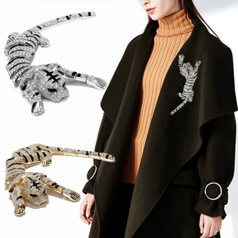 

2023 New Year Gift Gold Or Silver Plated Rhinestones Large Tiger Shoulder Decor Brooches Pins Accessories Jewelry