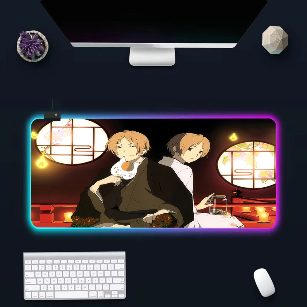 Natsume Yuujinchou RGB Pc Gamer Keyboard Mouse Pad Mousepad LED Glowing Mouse Mats Rubber Gaming Computer Mausepad