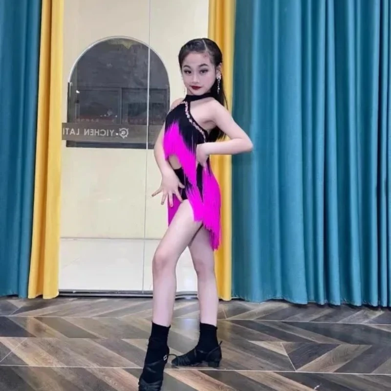 Dancing Dresses Skirt Kids Fringe Children Professional Latin Dance Dress