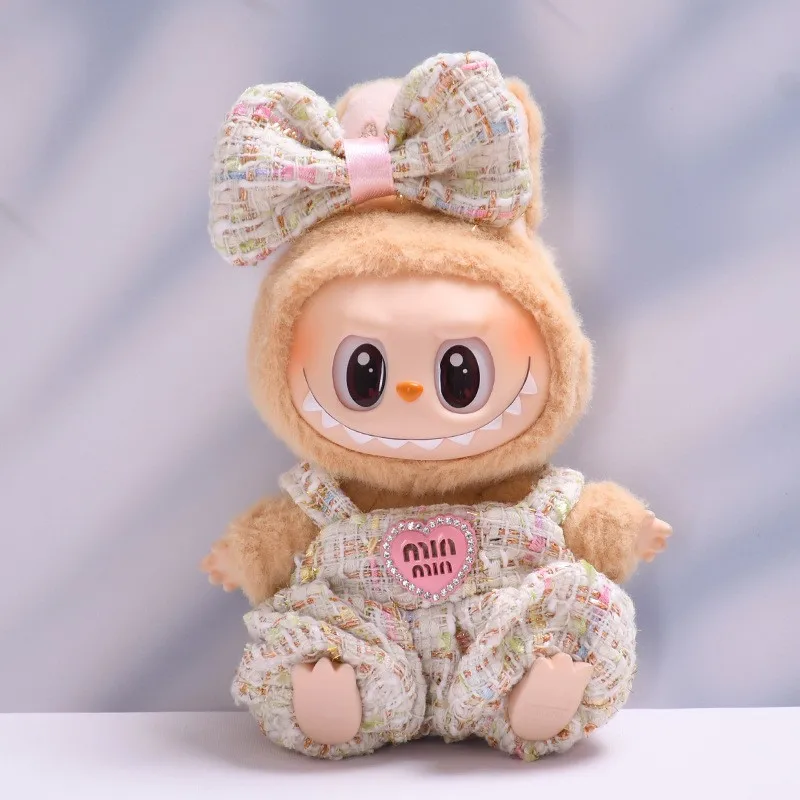 1 Set 17cm Labubu Doll Clothes Monster Outfit Sweet Princess Style Bow Strap Overalls DIY Kids Gift Christmas Birthday Part