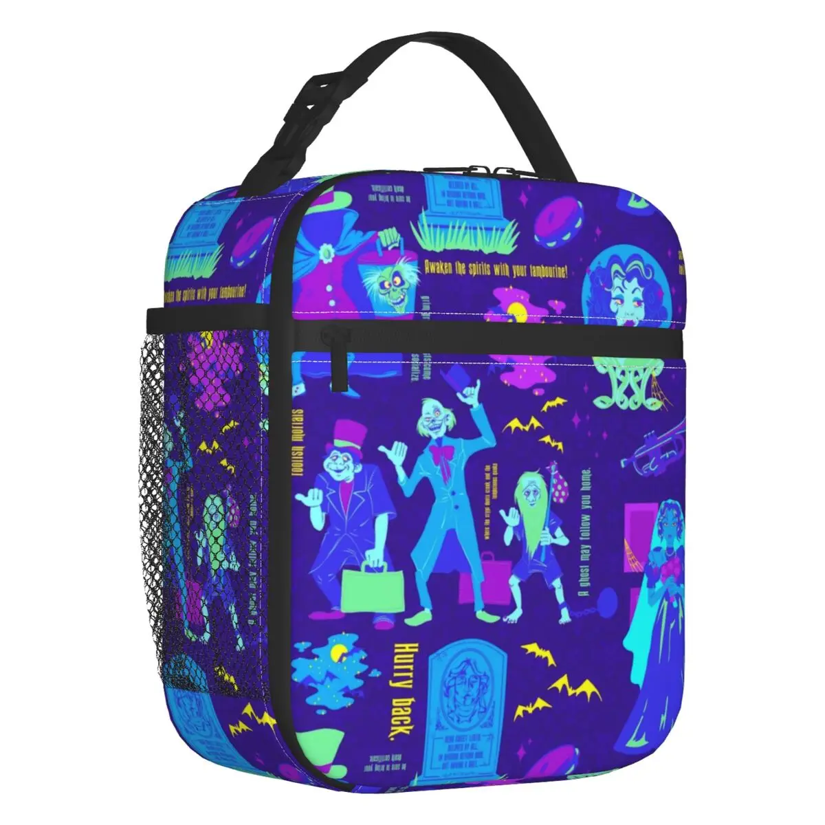 Happy Haunts Insulated Lunch Bags Work School Haunted Mansion Grim Grinning Ghost Resuable Thermal Cooler Bento Box Women Kids