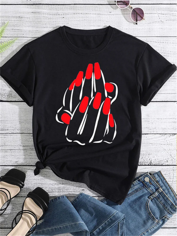 Maycaur neue Nagellack Damenmode Tops 90er Jahre Mädchen Streetwear lässig Kurzarm T-Shirts Damen T-Shirts weibliche Tops T-Shirt