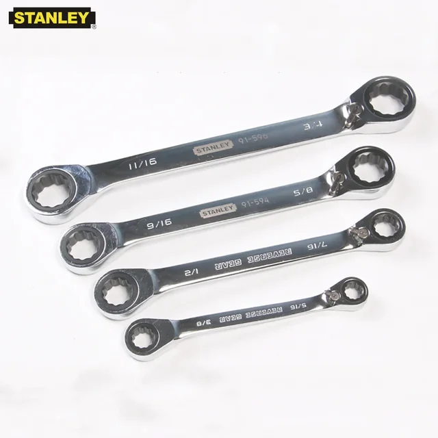 Stanley 1-pcs imperial podwójny klucz zapadkowy odwracalny 5/16 3/8 7/16 1/2 9/16 5/8 11/16 3/4 calowe klucze do narzędzi garażowych