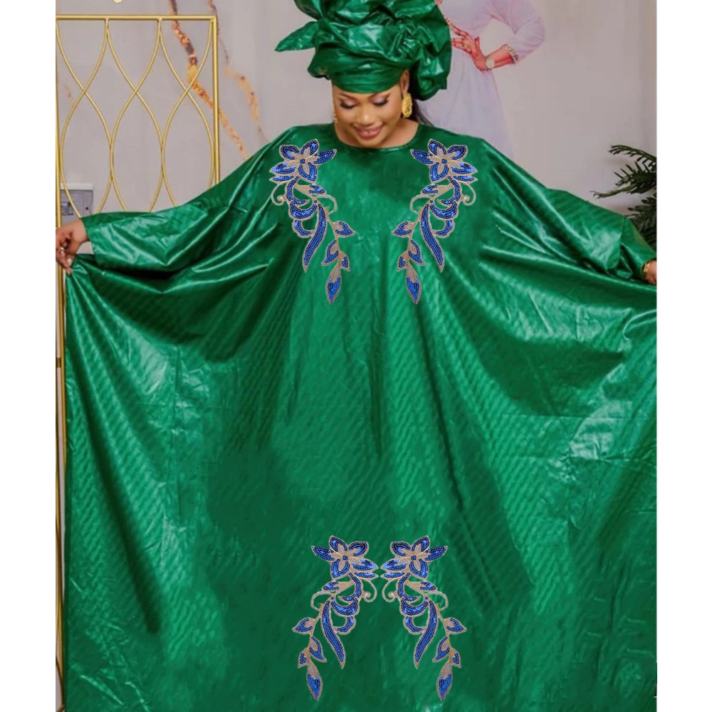 2024 Newest Style African Bazin Riche Dresses For Women Wedding Bride Robe Nigerian Mali Mix Size Dashiki With Headscarf Gown