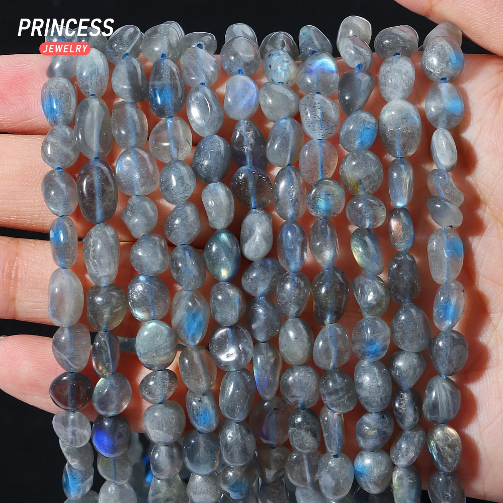 A+ Natural Madagascar Labradorite 6-7mm Pebble Beads Loose Gemstone Beads for Jewelry Making Wholesale DIY Accessories