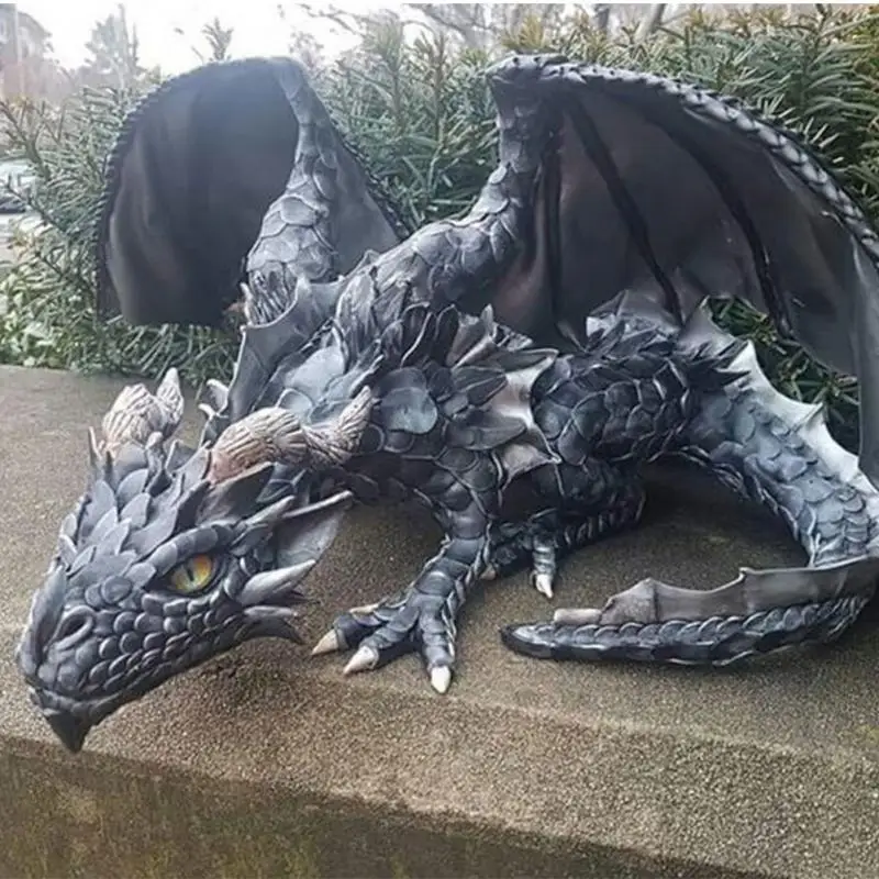 Garden Big Squatting Dragon Sculpture Guardian Statue Garden Dragon Sculpture Halloween Outdoor Gothic Decor