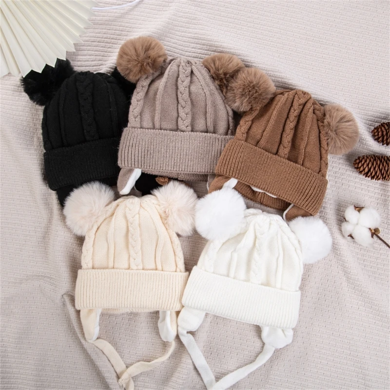 

Infant Ear Covering Caps Adjustable Size Toddler Warming Hat with Ear Flaps Soft Knit Baby Hat with Ear Protections