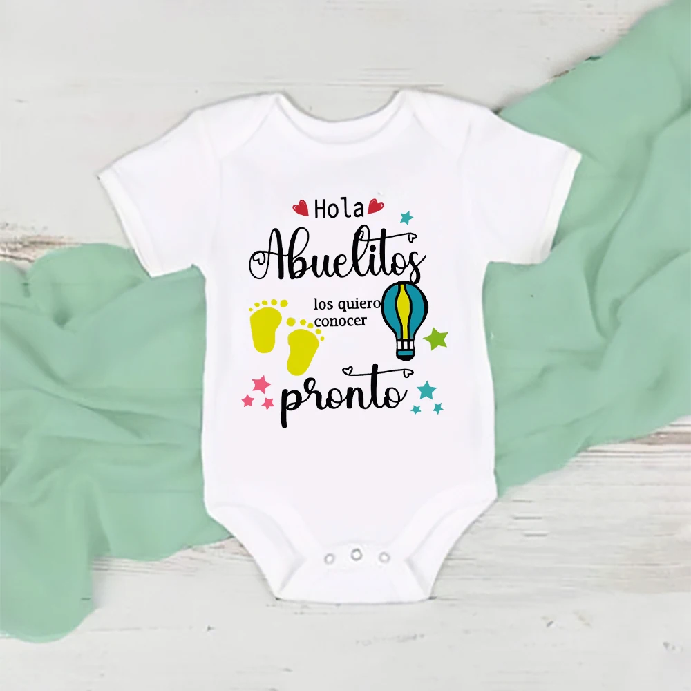 Hello Grandparents I Want To Meet You Soon Print Baby Bodysuit Pregnancy Announcement Newborn Romper Infant Short Sleeve Outfit