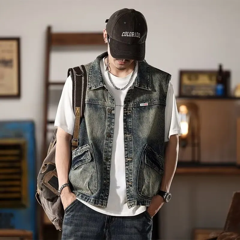 ベスト/ジレ Ameri VINTAGE - VEST LAYERED DENIM JACKET ameri VINTAGE Retro Denim Vest Men's 2XL Vintage Blue