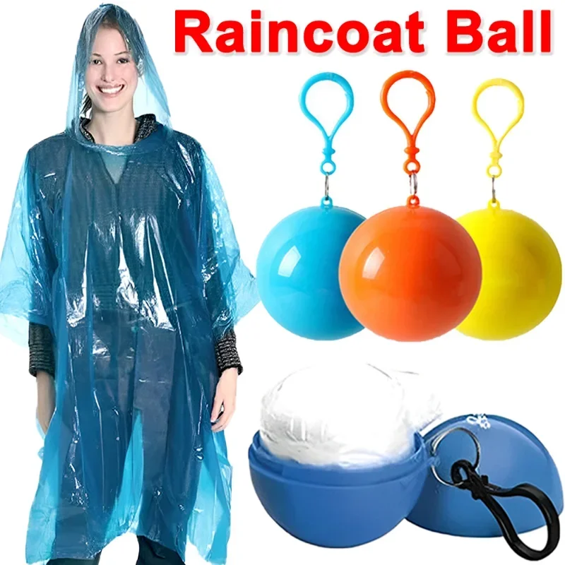 Portable Disposable Raincoat Ball Waterproof Keychain Compression Pocket Balls Outdoor Emergency Ponchos Balls Travel Rain Cover