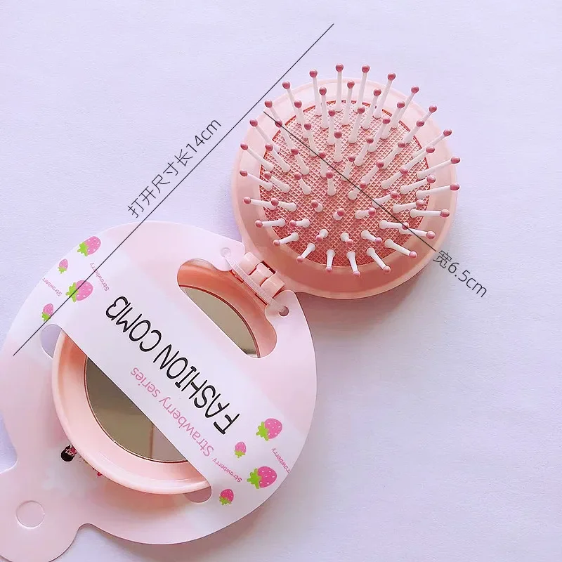 Folding Air Bag Comb with Mirror Compact Pocket Portable Travel Hair Brush Cosmetic Mirror Head Massager Comb Brush