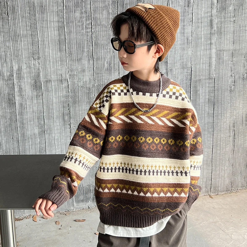 Fashion Vintage Boys Sweater Soft Knitwear Boys\' Autumn winter Pullover Sweater Knit Pattern Warm Sweatshirt Children\'s Clothing