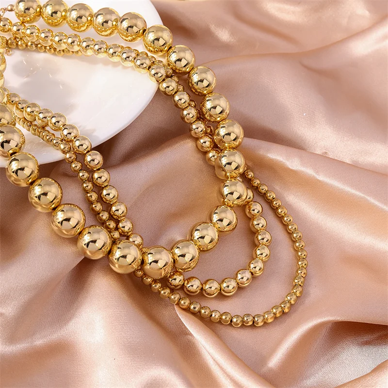 Aihua 3pcs/set Exaggerated CCB Big Ball Necklace For Women Punk Gold Color Hip Hop Beaded Choker Necklace Party Jewelry Gifts