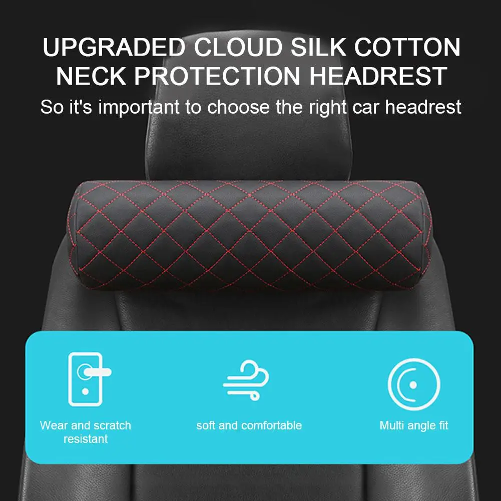 Luxury Car Seat Neck Pillow Headrest Leather Memory Chair Cervical Pillow Breathable Office Headrest Foam Protector Cylindr T3K2