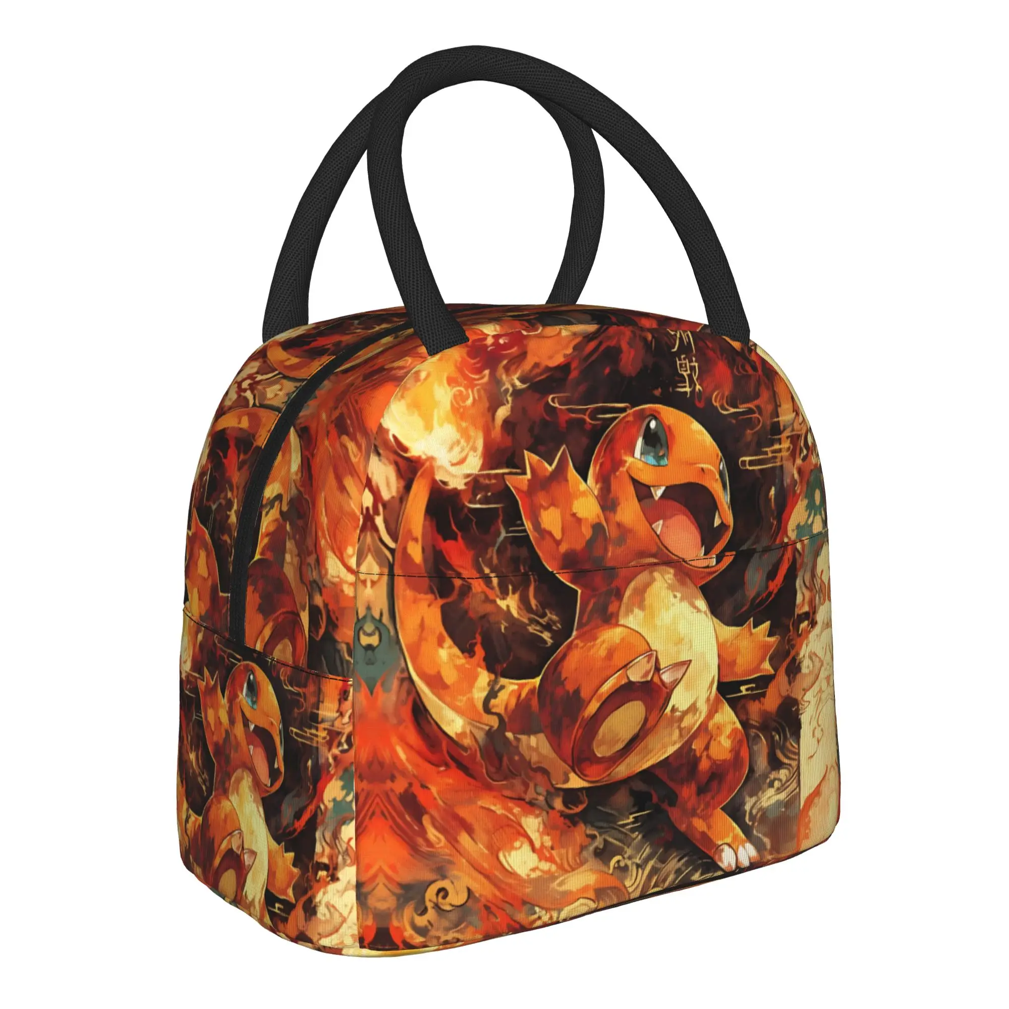 Pokemon Theme Charmander Fire Handbag Insulated Lunch Bag Meal Pack Rice Bag  bolsa Student Bento Lunch Handbag Insulation