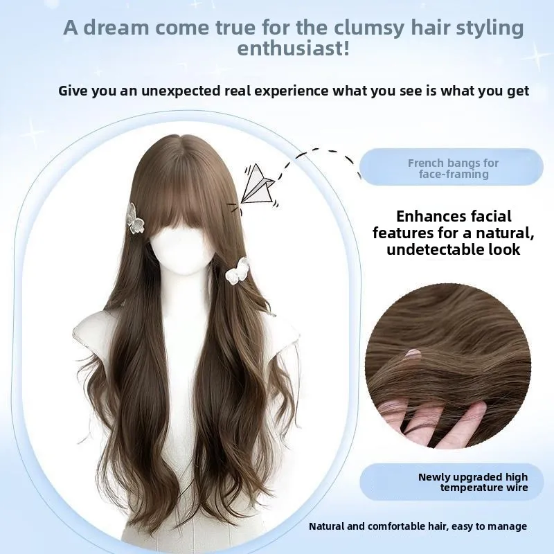 Synthetic Fiber Hair Natural Long Ladies Milk Tea Grey Brown Big Wavy Curly Cosplay Wigs For Women Daily Use Party Full Wig view 4