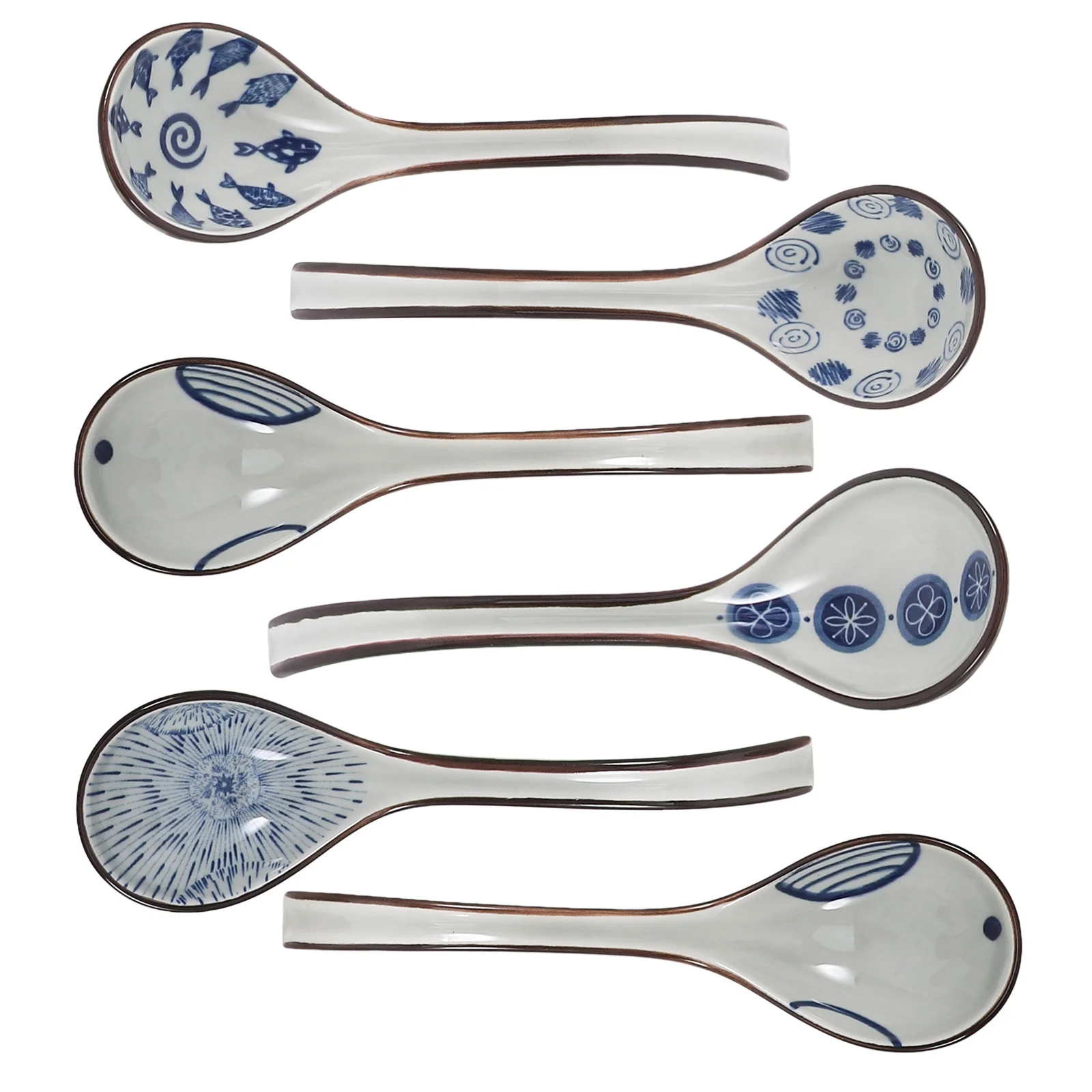 

6 шт. керамические ложки элегантный дизайн с длинной ручкой, подходящие для суповых пельменей и особых случаев, суповые ложки, ложка для перемешивания
