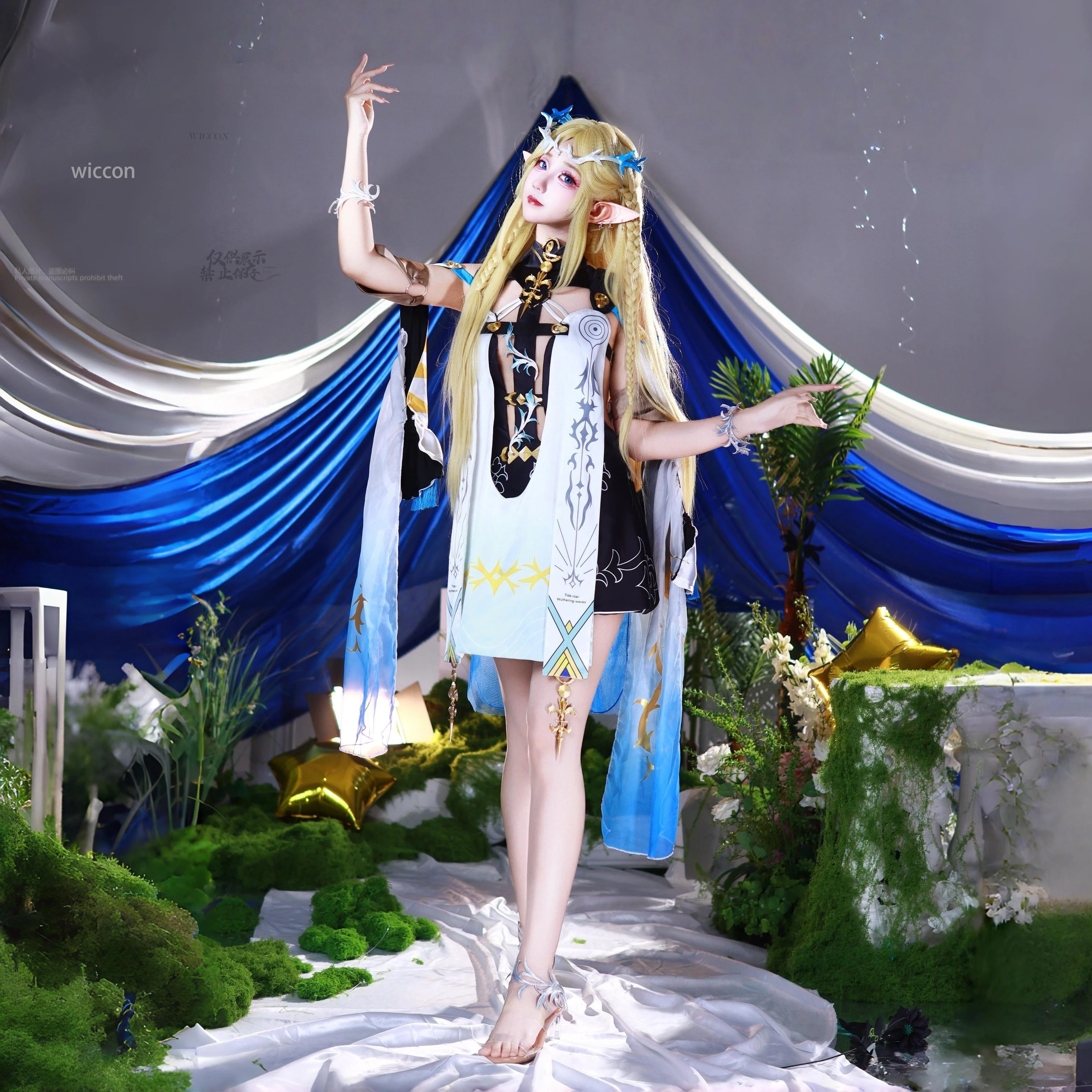 Anime Cartethyia 코스프레 엘프 의상 드레스 Wuthering Waves 게임 의류 가발 여성 섹시한 할로윈 파티 새 여자 의상