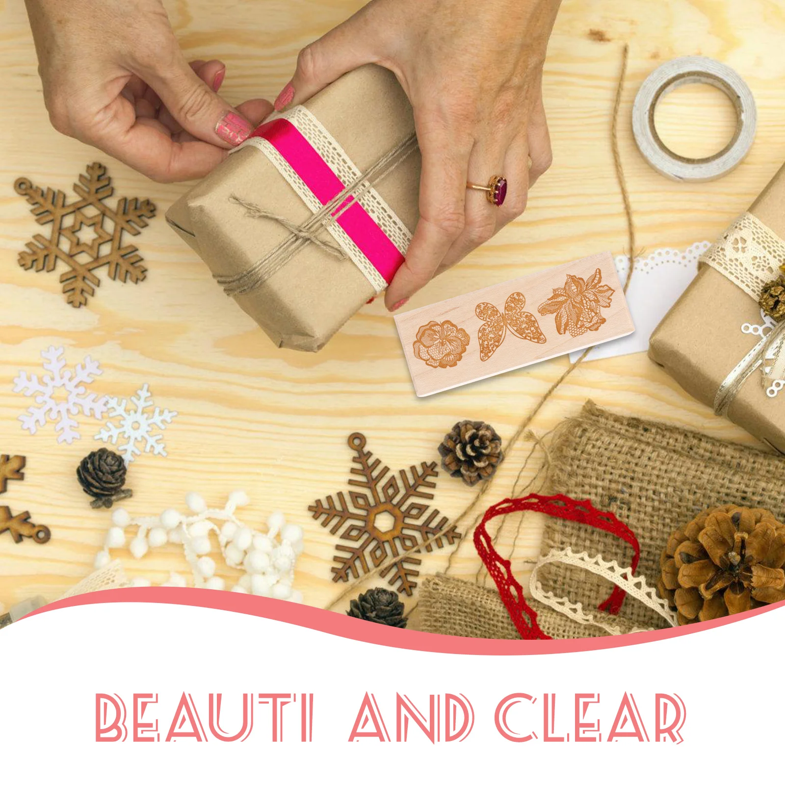 

Wooden Craft Stamps for Journaling Scrapbook DIY Tool Maple Lace Trim Decorative Flower Wood Stamp Storage