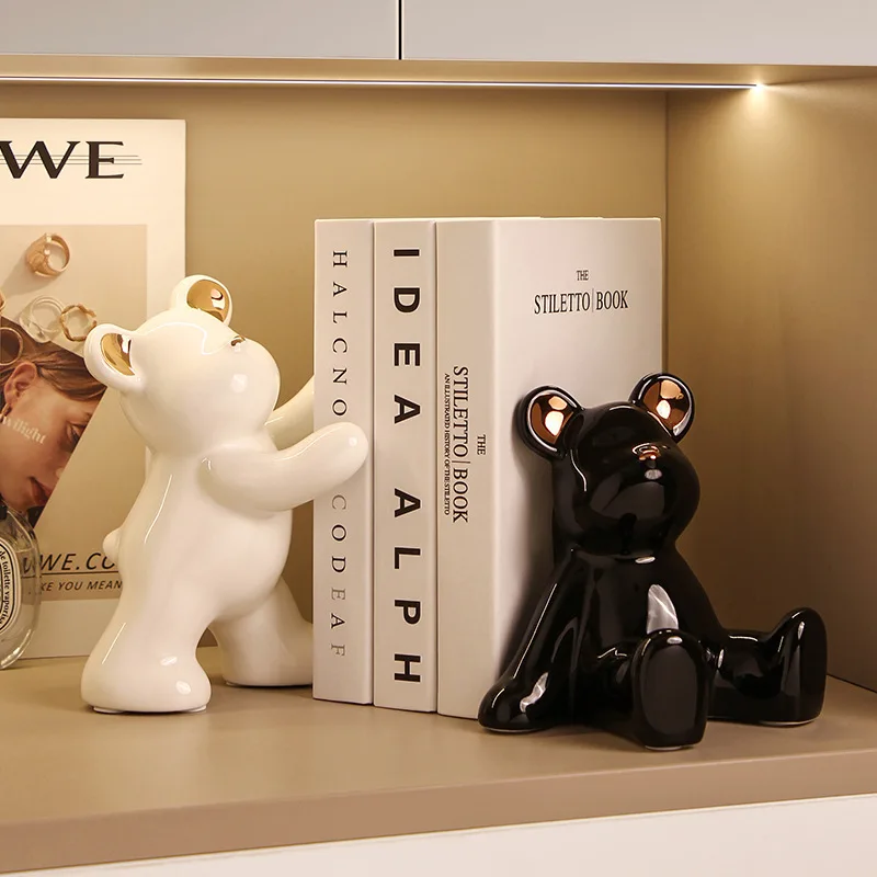 

Creative Plating Bear Bookend Desktop Display Cartoon Animal Ceramic Bear Bookend Sculpture Crafts Entrance Ornaments Decoration