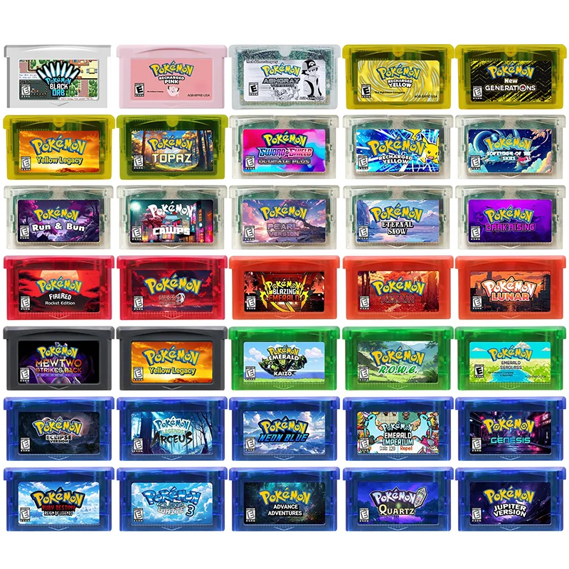 GBA Game Cartridge Pokemon Series Cawps Emerald Seaglass Rouge Recharged Yellow Lunar Dark Violet Video Game Console Card