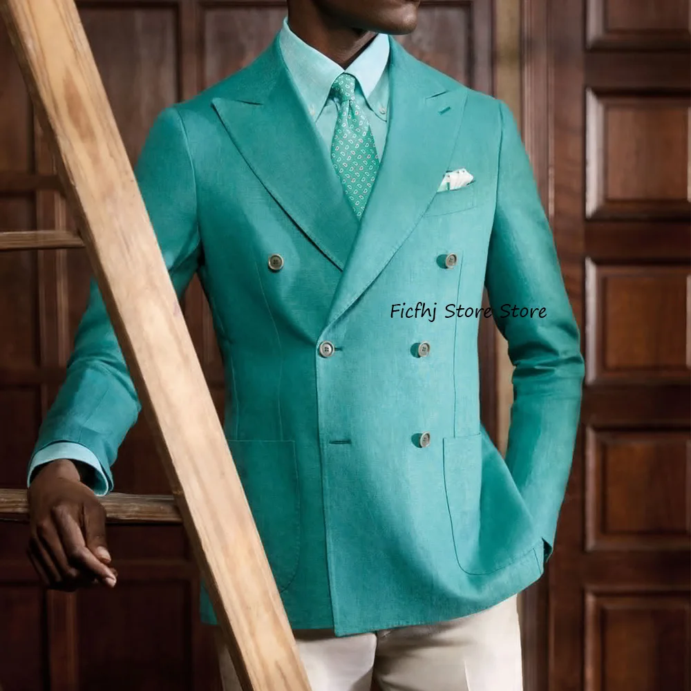 

Man Jackets High Quality Linen Double-breasted Men's Casual Jackets for Suit Peaked Lapels Square Pockets Coats Coat Fashion New