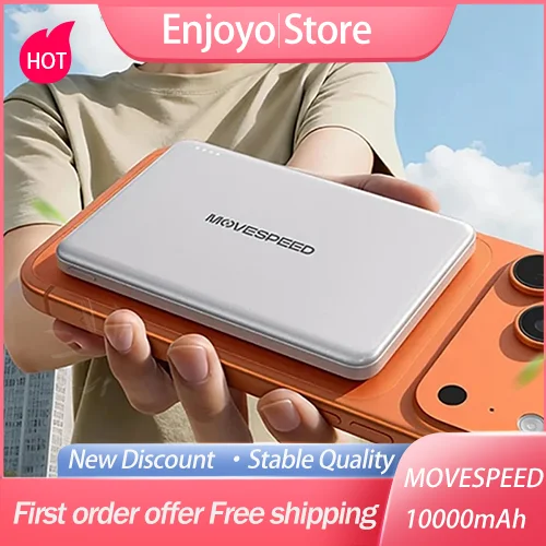 MOVESPEED Magnetic Power Bank Ultra Slim Portable Charger Built-in Type-C Cable Mini Magnet External Battery Pack For Smartphone