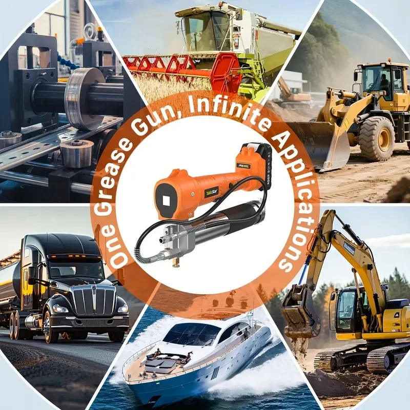 Pistolet do smaru elektryczny 2w1 Taskstar 10000PSI z wężem 39,4 cala, automatyczny, bezprzewodowy, do serwisowania maszyn rolniczych, warsztatów i ciężkiego sprzętu.