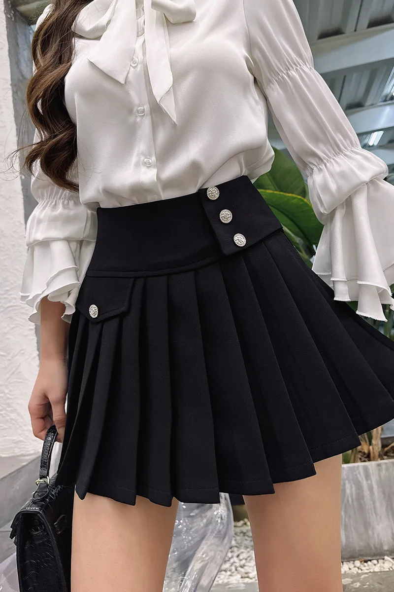 

DABUWAWA Tienda Vestidos Elegantes Para Mujeres Mini Skirt Empire Basics Pleated Womans Clothing Preppy Style A-Line DA1ASK013