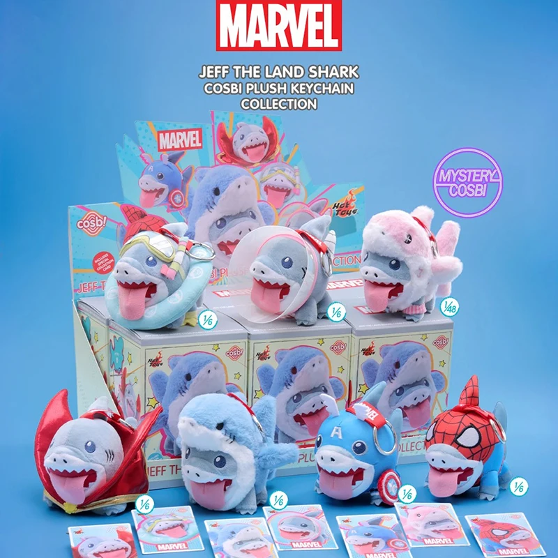 Hot Toys Marvel Jeff The Land Shark Cosbi Plush Keychain Blind Box Mini Collectible Stuffed Pendant Gift For Marvel Toy Lovers