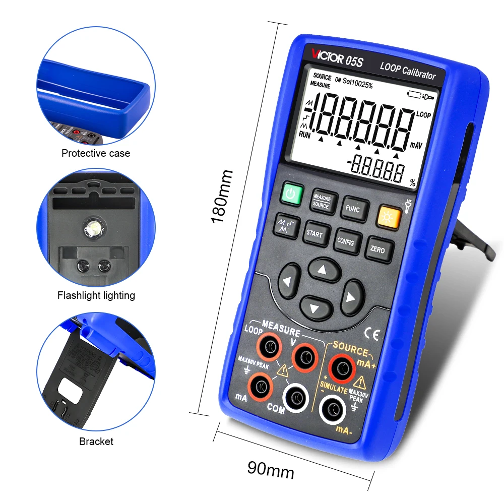 Victor 05S LOOP Calibrator Accuracy 0.02% High Precision Output Current 30mA 24V Supply Transmitter Input Flashlight Indicator