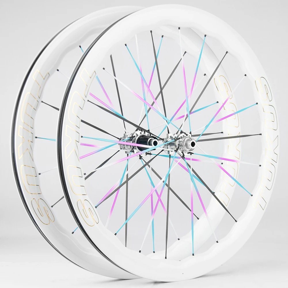 TUKUS Rainbow Gradient Carbon Spokes Big Wave Wheelset Ratchet 36T Racing Wheels Bicycle Wheelset Road Bike Disc Brake Wheelset