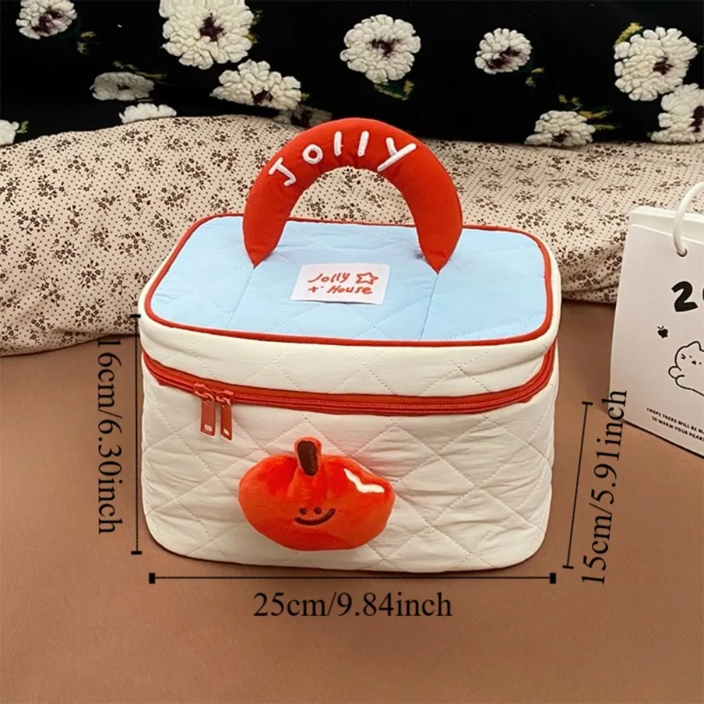 Portable Dopamine Color Cute Cabin Makeup Bag Kawaii Square Handheld Cosmetic Case Organizer Case Zipper Toiletry Bag Travel