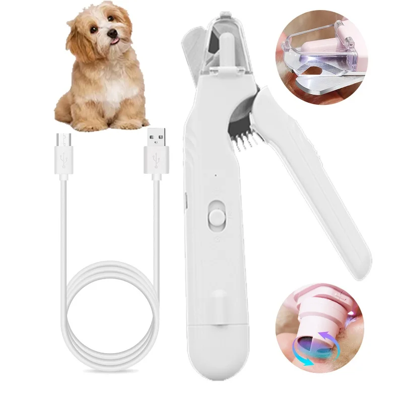 2-in-1 Pet Anti Splash Nail Clipper with LED Light Safety Lock Cat Dog Special Blood Line Scissors Nail Grinder Grooming Tool