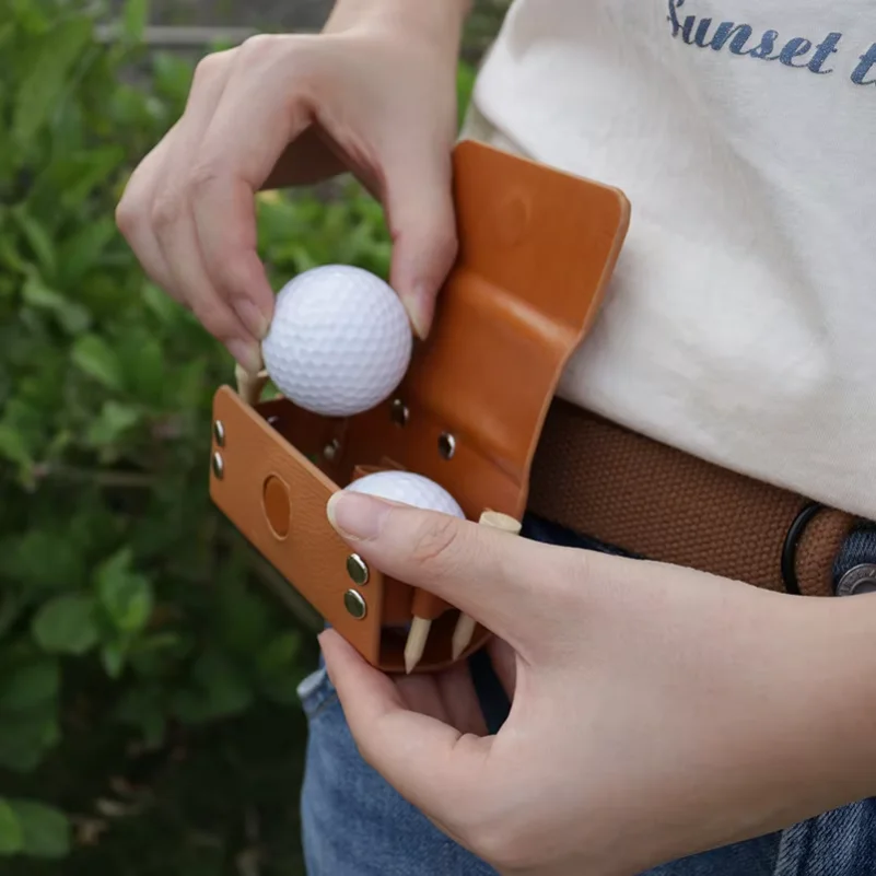 Golf Pouch Bag Travel Case Portable Waist Storage PU Leather Golf Ball Bag Holds 2 Balls and 4 Golf Tees