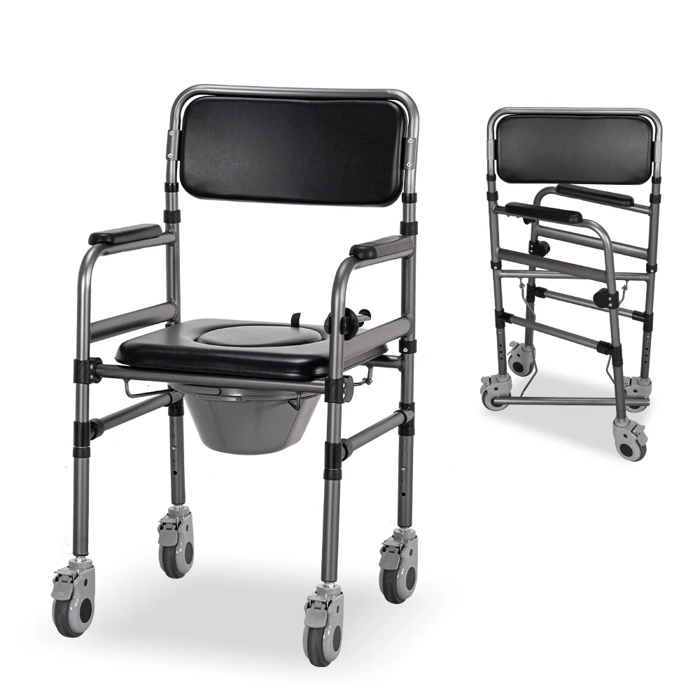 Disabled toilet Shower toilet chair Adjustable height Foldable aluminum frame Load bearing 250 kg for bathroom safety