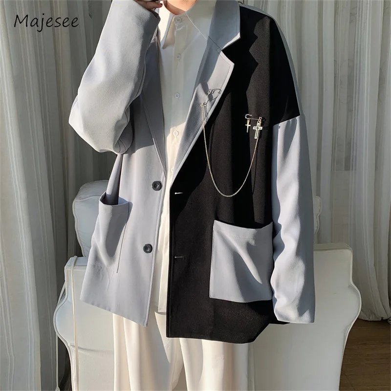 

Spliced Blazers Men Loose Panelled Spring Autumn Handsome Leisure Hipster High Street Minimalist Youthful Vitality Tender Casual