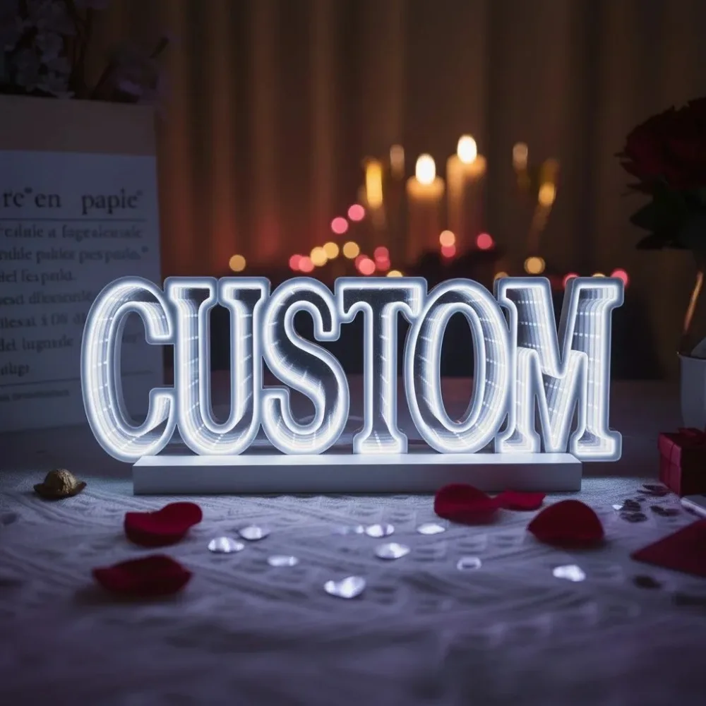 Custom 3D LED Infinity Mirror Sign Light USB Powered with Switch Romantic Decor for Valentine's Day Proposal Anniversary Bedroom