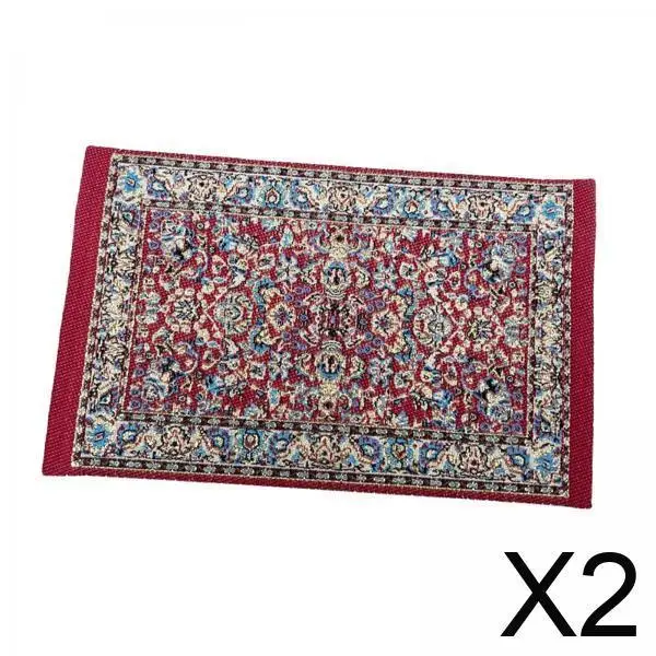 2x 1:12 スケール ドールハウス フロア シルク カバーリング 家具アクセサリー ミニチュア フロアエリア ラグ