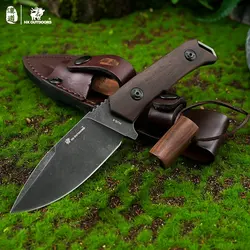 Hx Outdoors AUS-8 Steel Hunting Knife Camping Survival Rescue Knives Wood Handle With Leather Sheath EDC Tool, Dropshipping