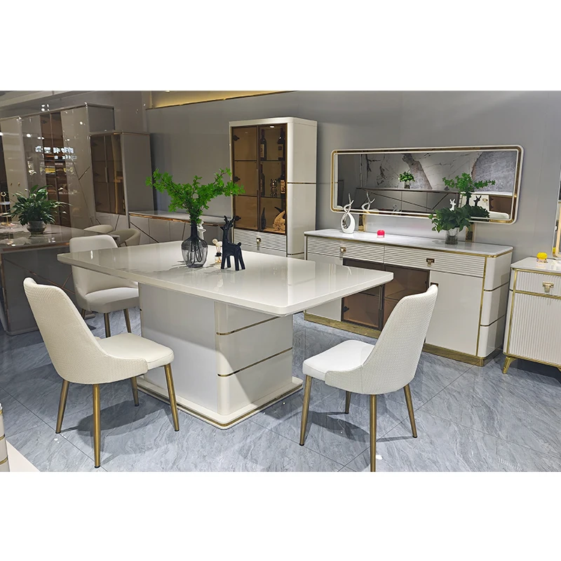 Luxury White Wooden Dining Table Set 4 Chairs Household Furniture Dining Room 6 Seats Luxury Wooden Dining Table