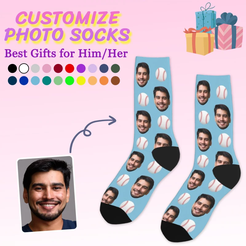 Customized printing of your photos, personalized long socks, colored socks, men's women neutral socks, fun and innovative socks,