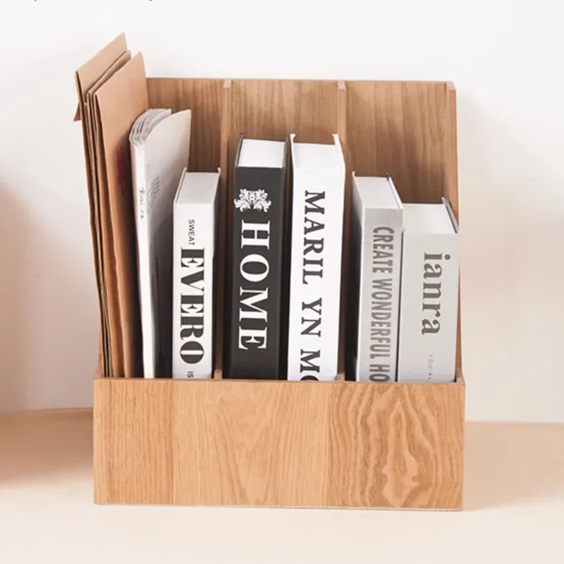 Creative Wooden File Rack Desk Face A4 Book Storage Box Grid Sundries Information Sorting Cabinet Office Organizer