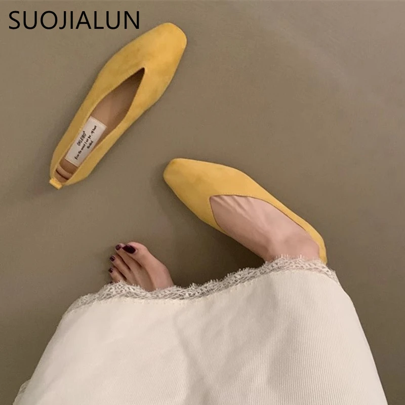 SUOJIALUN 2024 Autumn Women Flat Shoes Fashion Shallow Slip On Ladies Elegant Boat Shoes Soft Flat Heel Dress Ballerinas Shoes