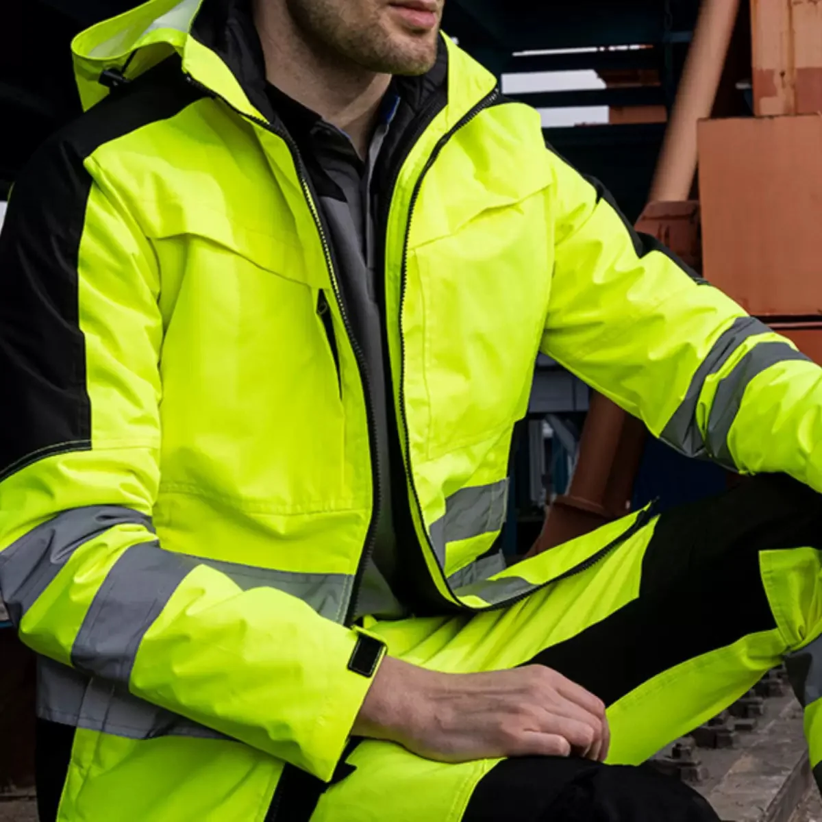 High Visibility Workwear Winter Clothes Hi Vis Suit Reflective Jacket Waterproof Winter and Pockets Reflective Work Pants Set